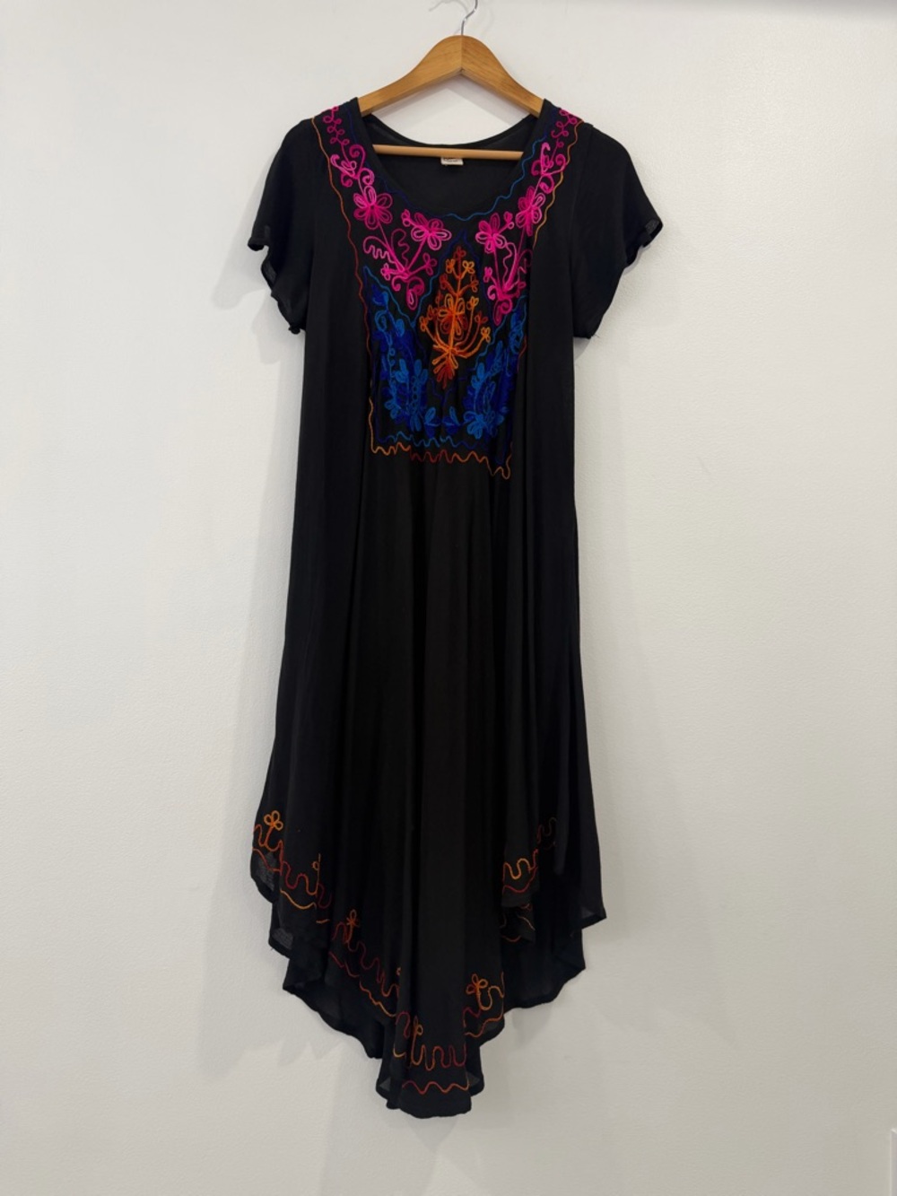 Exist Boho Embroidered Midi Dress Black Sheer Floral Folk‎ Festival Free Size